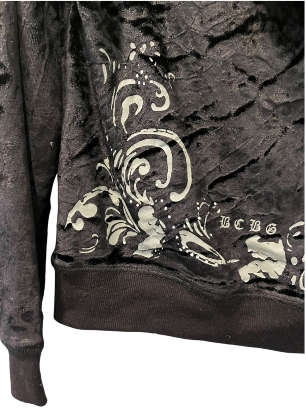 Vtg Y2K BCBG Max Azria Black Velour Rhinestone Hoodie Gothic Fairy McBling Large - Picture 3 of 10